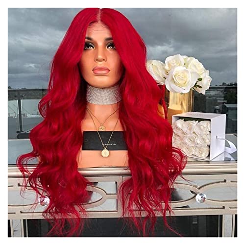 HALAHAI Perücken Hot Red Lace Front Perücken Für Frauen, Lange Rote Gewellte Synthetische Perücken Für Party Drag Queen Perücke (Color : Rosso) von HALAHAI