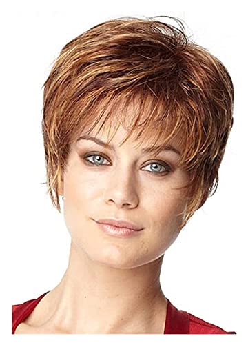 HALAHAI Perücken Kurze Dunkelbraune Lockige Pixie-Schnitt-Haar-natürliche Synthetische Perücken Für Frauen Mit Perücke Perücke (Color : As Shown) von HALAHAI