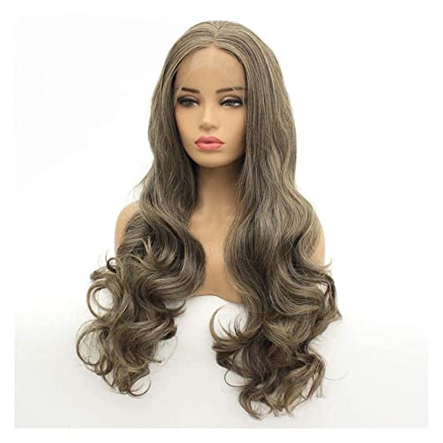 HALAHAI Perücken Lange Braune Perücke Ombré-Flachshaar Für Frauen, Lange Lockige Mit Pony, Gewellte Synthetische Perücken Für Frauen Perücke (Color : As Shown) von HALAHAI