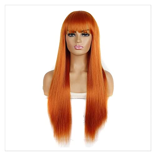 HALAHAI Perücken Lange Orangefarbene Perücke Mit Pony, Gerade Orangefarbene Perücken Für Frauen, 26-Zoll-Cosplay-Lange Synthetische Orangefarbene Perücke Perücke (Color : Orange) von HALAHAI