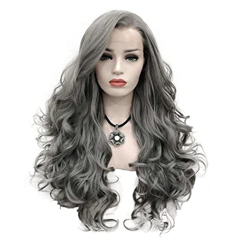 HALAHAI Perücken Silbergraue Kostüm-Perücken für Frauen, lockiges langes gewelltes Cosplay Ombre Black Mix Grey Hair Perücken Perücke (Color : As Shown) von HALAHAI