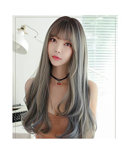 HALAHAI Perücken Synthetische Perücken Wellen Lange Locken Mit Pony Für Frauen Lange Ombre Perücke Hitzebeständig Perücke von HALAHAI