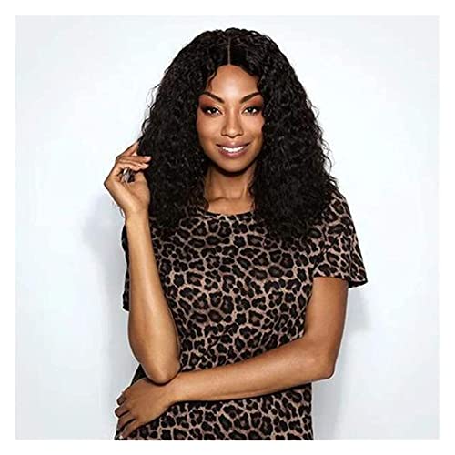 HALAHAI Perücken Tiefe Wellen-Spitze-Perücke-Menschenhaar-lockige Perücken Für Schwarze Frauen Bouffant-lockige Perücken Für Frauen Perücke (Color : Svart) von HALAHAI