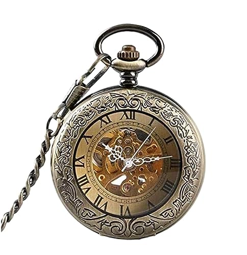 HALAHAI Taschenuhr Taschenuhren Mechanische Taschenuhr Mit Ketten, Römischen Ziffern, Automatischer Transparenter Glasabdeckung Taschenuhr für Herren Damen von HALAHAI