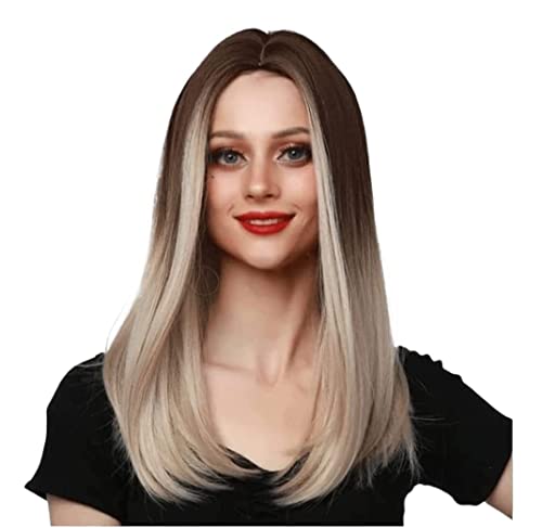 Perücken Damen Perücke Synthetische Gerade Haar Perücke Braun Farbverlauf Perücke Lange Gerade Cosplay Perücke Perücke von HALAHAI