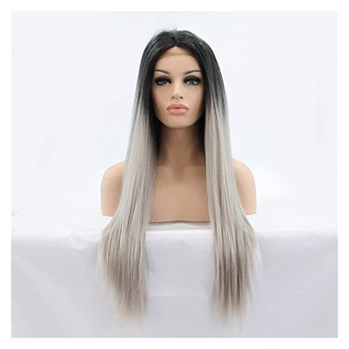 Perücken Grau Perücke Für Frauen (Ombre Silber Perücke, Lange Gerade Perücke Grau Synthetische Perücke Für Tägliche Cosplay Halloween) Perücke (Color : as shown) von HALAHAI