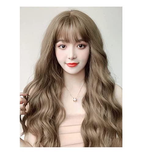 Perücken Lange Lockige Flachs Perücke Cosplay Perücke, Perücken Für Frauen, Natürliche Synthetische Perücke Mit Pony Perücke von HALAHAI