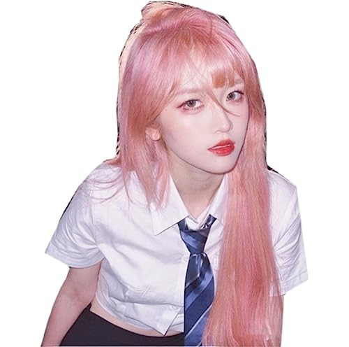 Perücken Weiche Perücke Süße Und Nette Mädchen Perücke Mit Pony Rosa Perücke Lange Gerade Haar Atmungsaktive Synthetische Perücke Täglichen Gebrauch Perücke von HALAHAI
