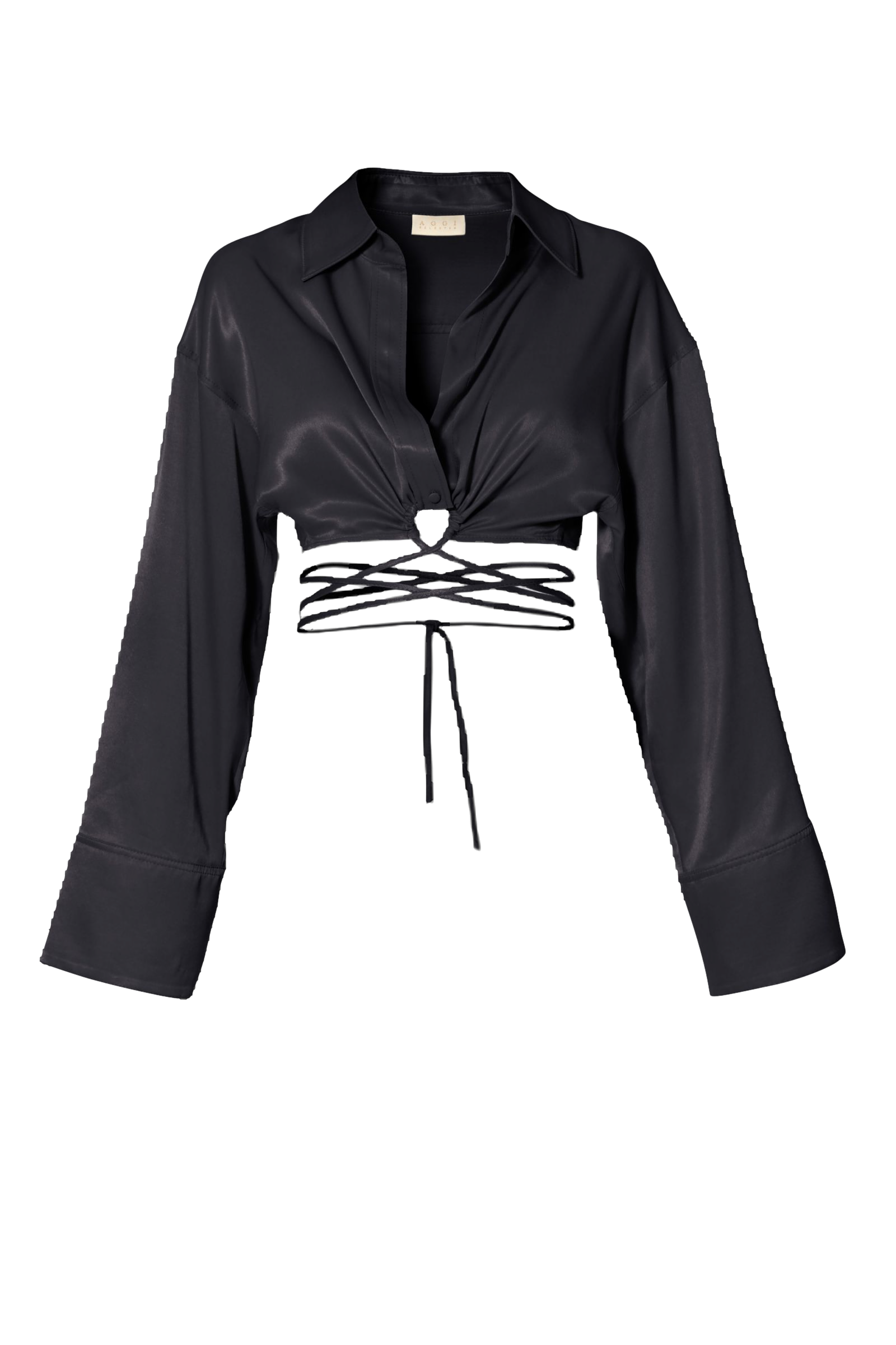 Blouse Lauren Glossy Black - Black - L - HALEWSKI - Crop tops von HALEWSKI