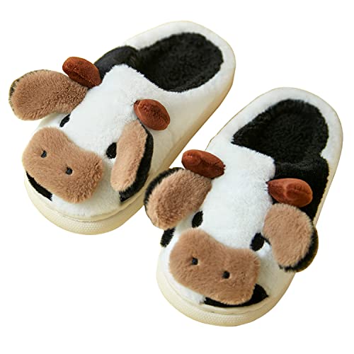 HALFSUMO Kuh Hausschuhe Winter Plüsch Pantoffeln Mädchen Jungen Niedliche Cow slippers Rutschen Cartoon Print Plüsch Pantoffeln Rutschfeste Outdoor Indoor von HALFSUMO