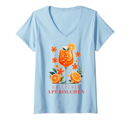 Damen HALLÖCHEN APERÖLCHEN X Outfit Sommer Party Cocktail Spritz T-Shirt mit V-Ausschnitt Damen HALLÖCHEN APERÖLCHEN X Outfit Sommer Party Cocktail Spritz T-Shirt mit V-Ausschnitt von HALLÖCHEN APERÖLCHEN - SUMMER FLOWER SPRITZ CLUB