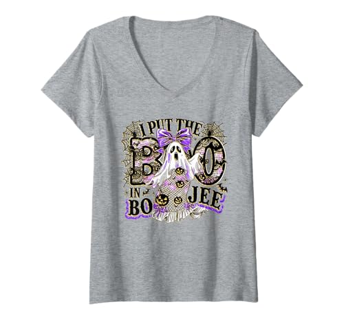 Damen I Put The Boo in Boojee Halloween Ghost Trendige Kürbisse Herbst T-Shirt mit V-Ausschnitt von HALLOWEEN TEES CO