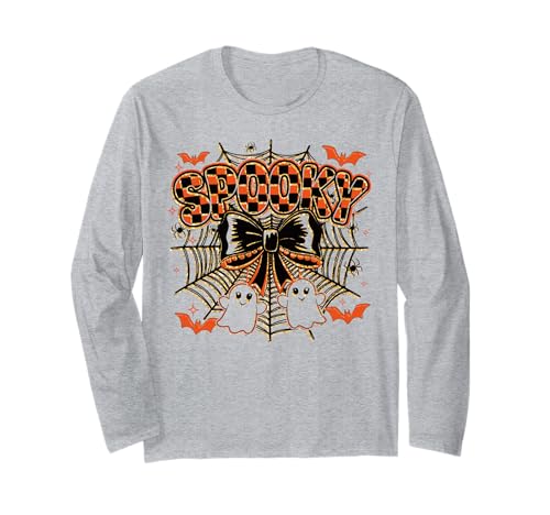 Gruselige Schleife Vibes Halloween Spinnennetz Kürbisse Trendy Kinder Langarmshirt von HALLOWEEN TEES CO