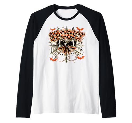 Gruselige Schleife Vibes Halloween Spinnennetz Kürbisse Trendy Kinder Raglan von HALLOWEEN TEES CO