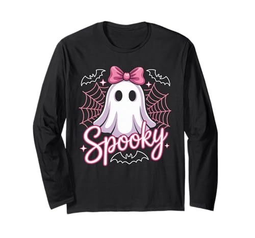 Gruseliges rosafarbenes Halloween-Spinnennetz für Kinder, Jugend und Damen Langarmshirt von HALLOWEEN TEES CO