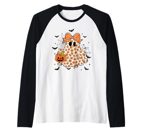 Kinder Halloween Ghost Cute Pumpkins Fall Vibes Trick or Treat Raglan von HALLOWEEN TEES CO