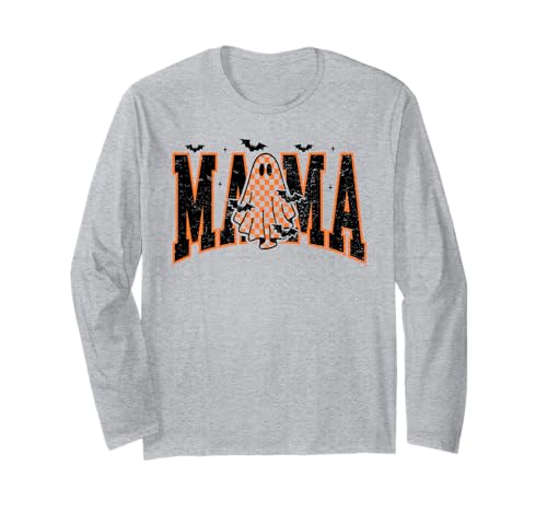 Mama Halloween Karierter Druck Ghost Fall Vibes Kürbis Langarmshirt von HALLOWEEN TEES CO