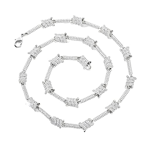 Fantex 14K Iced Out Cyberpunk Stacheldraht Kette Halskette, Voller Glänzender CZ Lab Diamant Stilvoller Hip Hop Schmuck für Männer Frauen (White, 24) von HALOKAIYA