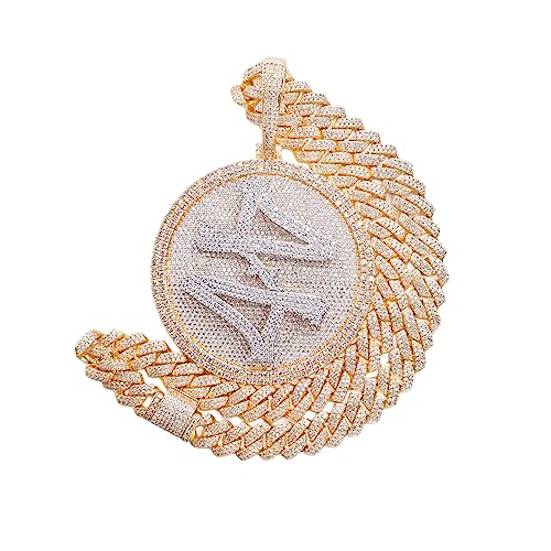 HALOKAIYA ICEDIAMOND 14K Hip Hop Jumbo 44 Spinner Round Disc Rotating Medal Anhänger mit Luxus Miami Cuban Gliederkette, Iced Out Super Sparkling CZ Diamant Halskette für Männer Frauen (GB+20''Cuban) von ICEDIAMOND