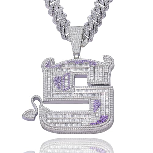 ICEDIAMOND Icey Bling Jumbo Creative Demon S Pendant with Iced Out Edge Miami Cuban Link Chain Necklace, Full CZ Lab Diamond Hip Hop Jewelry for Men (20''Cuban) von ICEDIAMOND