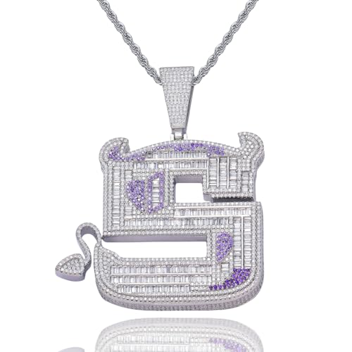 ICEDIAMOND 18K Kreativer Dämon S Großer Bling Iced Out Anhänger & 14MM Rand CZ Diamant Kubanische Kette Halskette, Weißgold Vergoldeter Hip-Hop-Schmuck für Männer (White,24''Rope) von ICEDIAMOND