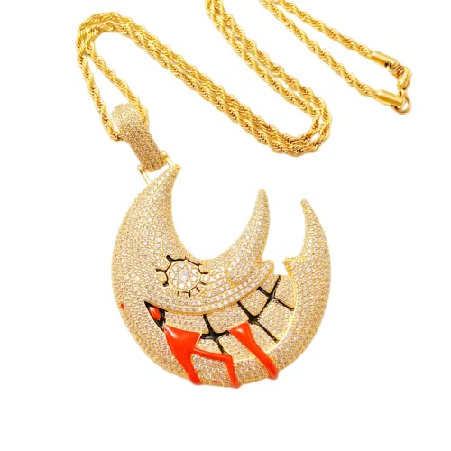 ICEDIAMOND Shiny CZ Lab Diamant Grinsende Halbmond Halskette, Iced Out Zirkon Gothic New Moon Anhänger, Vergoldete Hip Hop Charm Schmuck für Männer (Gold) von ICEDIAMOND