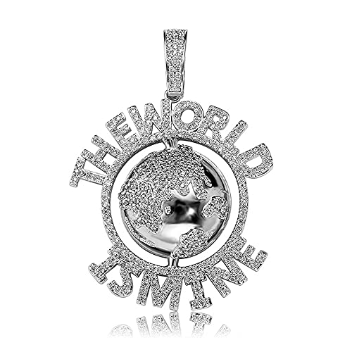 ICEDIAMOND The World Is Mine Pride-Anhänger mit 24-Zoll-Seilkette, 14-karätig vergoldeter Hip-Hop-kreativer Charm-Schmuck für Unisex (Silver) von ICEDIAMOND