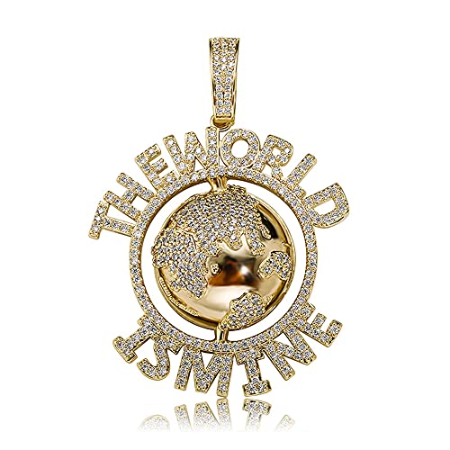 ICEDIAMOND The World Is Mine Pride-Anhänger mit 24-Zoll-Seilkette, 14-karätig vergoldeter Hip-Hop-kreativer Charm-Schmuck für Unisex (Gold) von ICEDIAMOND