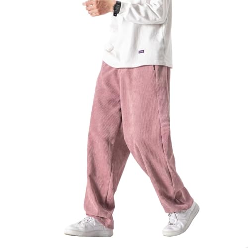 HALOMR Herren Cordhose Erweiterbare Taille Baggy Pants Casual Loose Fit Relaxed Fit Baumwolle Pink, Pink, 4X-Groß von HALOMR