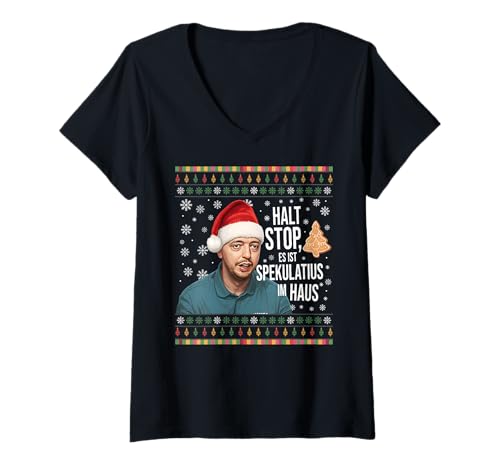 Damen HALT STOP! ES IST SPEKULATIUS IM HAUS - Weihnachten Kekse T-Shirt mit V-Ausschnitt Damen HALT STOP! ES IST SPEKULATIUS IM HAUS - Weihnachten Kekse T-Shirt mit V-Ausschnitt von HALT STOP! ES IST SPEKULATIUS IM HAUS X Funny XMAS
