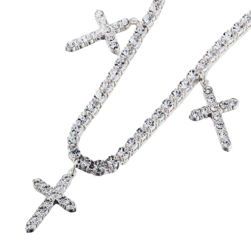 HALUKAKAH Goldkette Herren Iced Out,5 mm / 3 mm Herren Tenniskette Choker Armband Halskette in 18 kt Echtgold / Platin überzogen in Weißgold, Cz Volldiamant, Geschenk für Ihn, Metall, Kein Edelstein von Halukakah