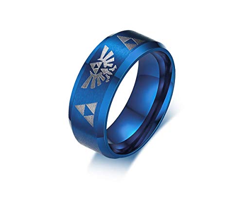 8MM Damen Herren Blue Stainless Steel Die Legende von Zelda Triforce Ring4 Farbe von HAMANY