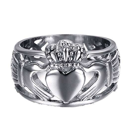 HAMANY Schmuck Edelstahl Herren Ring mit Claddagh,Keltisch Knoten Ewigkeit Design,Größen 54 (17.2) von HAMANY