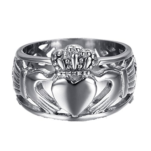 HAMANY Schmuck Edelstahl Herren Ring mit Claddagh,Keltisch Knoten Ewigkeit Design,Größen 59 (18.8) von HAMANY