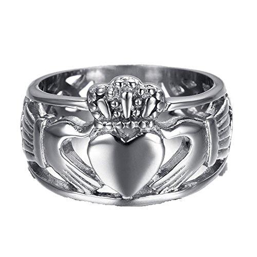 HAMANY Schmuck Edelstahl Herren Ring mit Claddagh,Keltisch Knoten Ewigkeit Design,Größen 74 (23.6) von HAMANY