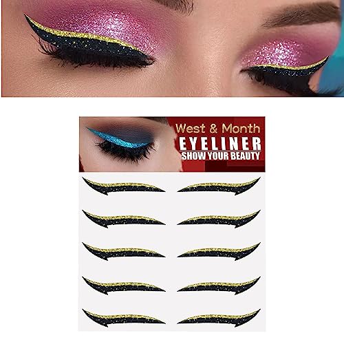 Glitzer-Eyeliner-Aufkleber - Sofortige selbstklebende Eyeliner-Schablone Sparkle 5 Paar - Einfach anzuwenden, Eyeliner-Werkzeug, Aufkleber-Eyeliner, geflügelte Eyeliner-Schablone für Hamil von HAMIL