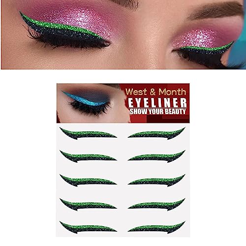 Glitzer-Eyeliner-Streifen zum Aufkleben,5 Paar sofort selbstklebende Eyeliner-Schablonen mit Glitzer | Einfach anzuwenden, Eyeliner-Werkzeug, Aufkleber-Eyeliner, geflügelte Eyeliner-Schablone Hamil von HAMIL