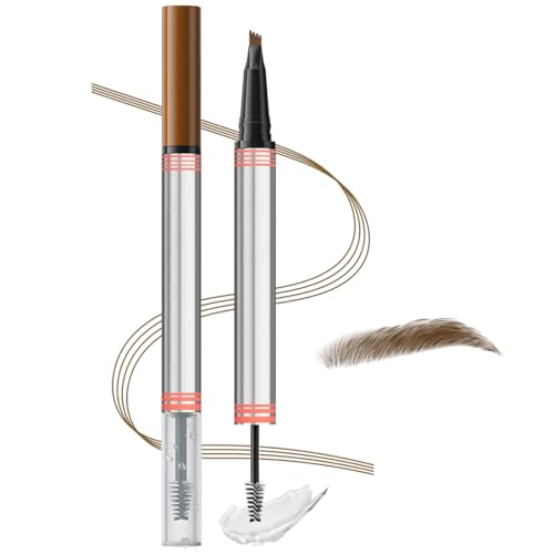 2In1 Augenbrauenstift mit Gel, 2025 Neu Microblading Augenbrauenstift, 2-in-1 Brow Pen and Sealing Brow Gel Wasserfester Magischer Eyebrow Pencil mit 4 Gabelspitzen (01#Hellbraun) von HAMKU