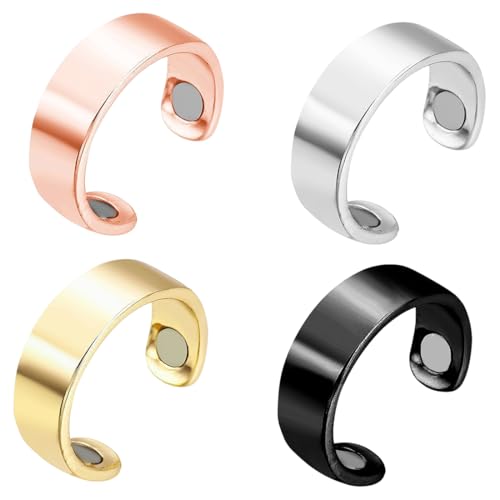4 Stück Magnetfeldtherapie-Ringe, Sömni Ring Damen Wechseljahre, Metallringe Für Frauen Männer, Einstellbare Therapeutische Lymphdrainage-Magnetringe Aus Metall von HAMKU