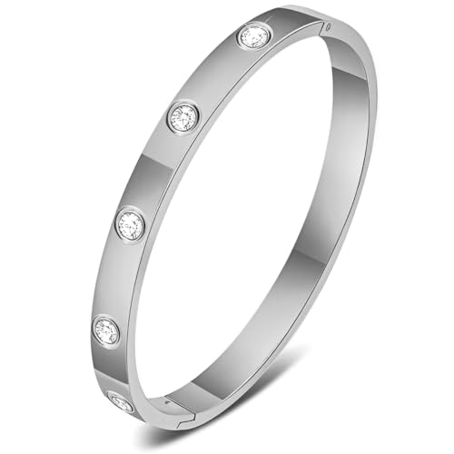 HAMKU 1 Stück Schmuck Damen Armreif, Armband Damen, Armreif silber, Zirkonia einfache Stil Liebe Armband 6mm Breit mit Schließe Armspange Gravur von HAMKU