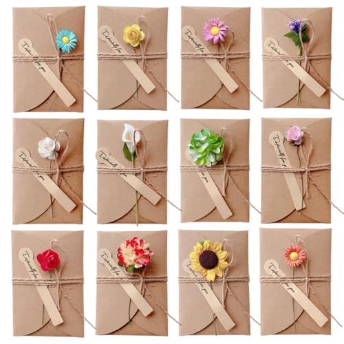 HAMKU 12 PCS getrocknete blumen grußkarten danke karten mit umschlag verschiedene Arten von Blumen Handgefertigte Grußkarten Dankskarten von HAMKU