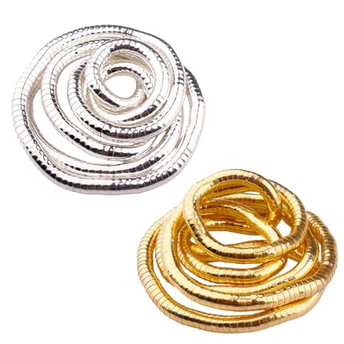 HAMKU 2 Stück Bendable Snake Necklace 6 * 900mm,(Schlangenkette Gold+Schlangenkette Silber),Flexibel und Einstellbar,Geeignet für Männer und Frauen Zum Tragen,Rollenspiele,Auftritte Im Hip-Hop-Stil von HAMKU