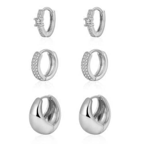 HAMKU 3 Ohrringe Silber Set Creolen Creolen Silber Ohrringe Creolen Damen Hypoallergen Goldene Ohrringe Damen Leichte Kleine von HAMKU