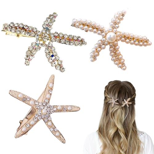 HAMKU 3 Stück seestern haarspange seestern haarschmuck Seestern Haarspangen Mädchen Blumenmädchen-Zubehör für Hochzeit Diamant Haarspange Haarnadel von HAMKU