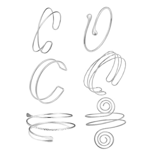 HAMKU 6 PCS armreif oberarm armreif silber Oberarmreif Silber Set Oberarmreif Armreif Boho Armreif Wickelarmband Damen Verstellbar und Minimalistisch von HAMKU