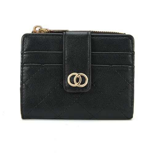 HAMKU Damen Geldbeutel mit Geldbörse Damen klein aus Weichem Leder, Kleines Portemonnaie Damen, Mini Geldbeutel mit Großes Zipper Münzfach Schwarz von HAMKU