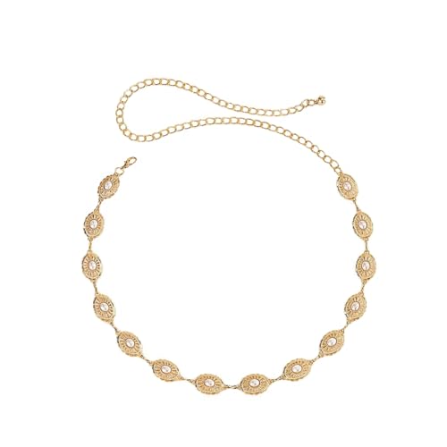 HAMKU Damen Kette Gürtel mit Perlen, Gold Metallgürtel mit Blumendekor, Eleganter Taillengürtel für Kleider, Jeans, Röcke, Abendmode & Feste von HAMKU