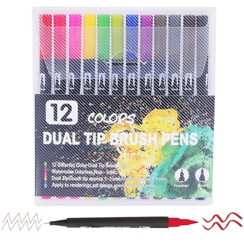 HAMKU Dual Brush Pen Set 12 Farben,Fineliner Set,Filzstifte Dicke Und Dünne,Pinselstifte Set,Stifte Für Bullet Journal,Kalligraphie,Manga,Malbücher Und Handlettering von HAMKU