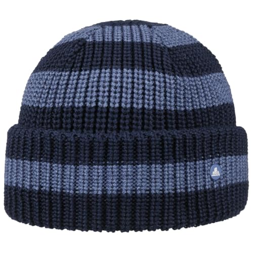 HAMMABURG Twotone Stripes Beanie - Wintermütze mit Umschlag - Warm & weich - Made in Italy - Unisex - Herbst/Winter blau One Size von HAMMABURG