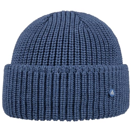 HAMMABURG Umschlagmütze Damen Herren Made in Italy 50% Wolle Strickmütze Umschlag Beanie Herbst Winter blau One Size von HAMMABURG